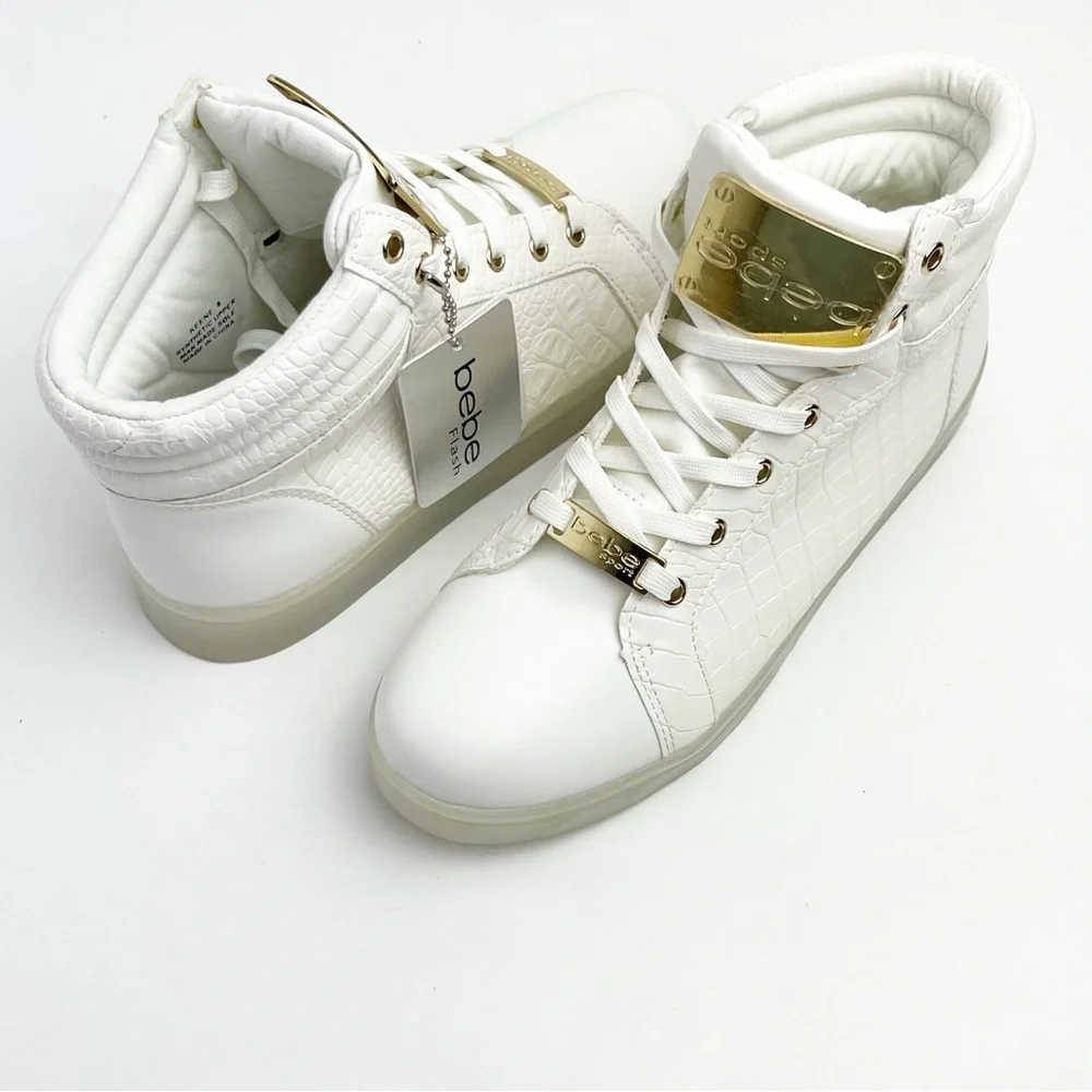 BEBE SPORT Keene White Faux Croc Embossed Lace Up High Top Sneakers Size 8 Y2K - Picture 11 of 14